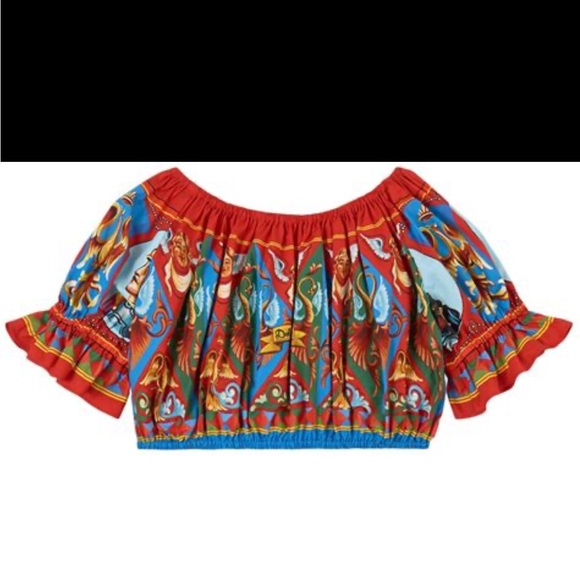 DOLCE & GABBANA CARRETTO PRINT OFF-SHOULDER COTTON CROP TO BRAND NEW TAGS ON - Picture 11 of 11